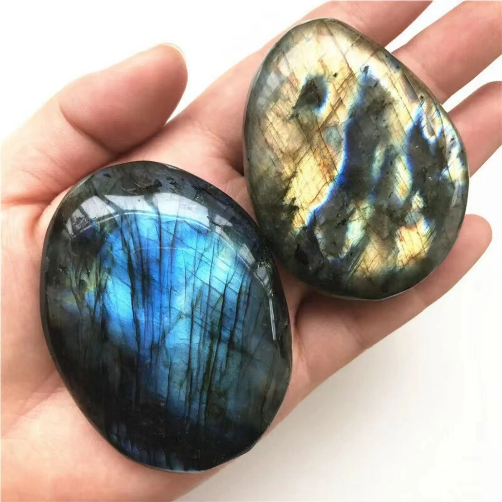 Natural Labradorite Palm Stone - Hand-Carved Relaxation Anti-Stress Healing Stone (Large)