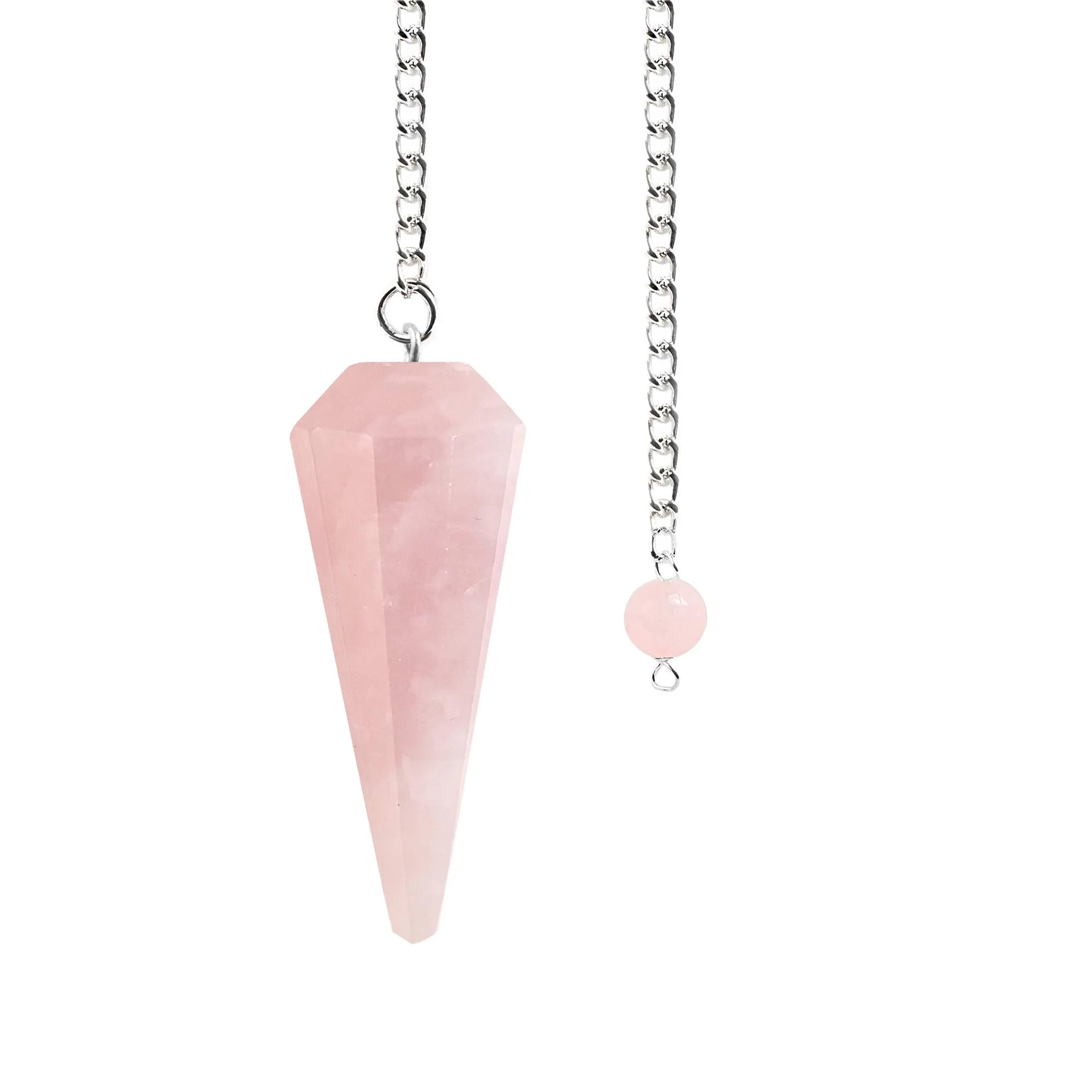 Natural Rose Quartz Crystal Pendulum - Pink Hexagonal Pointed Dowsing & Reiki Healing