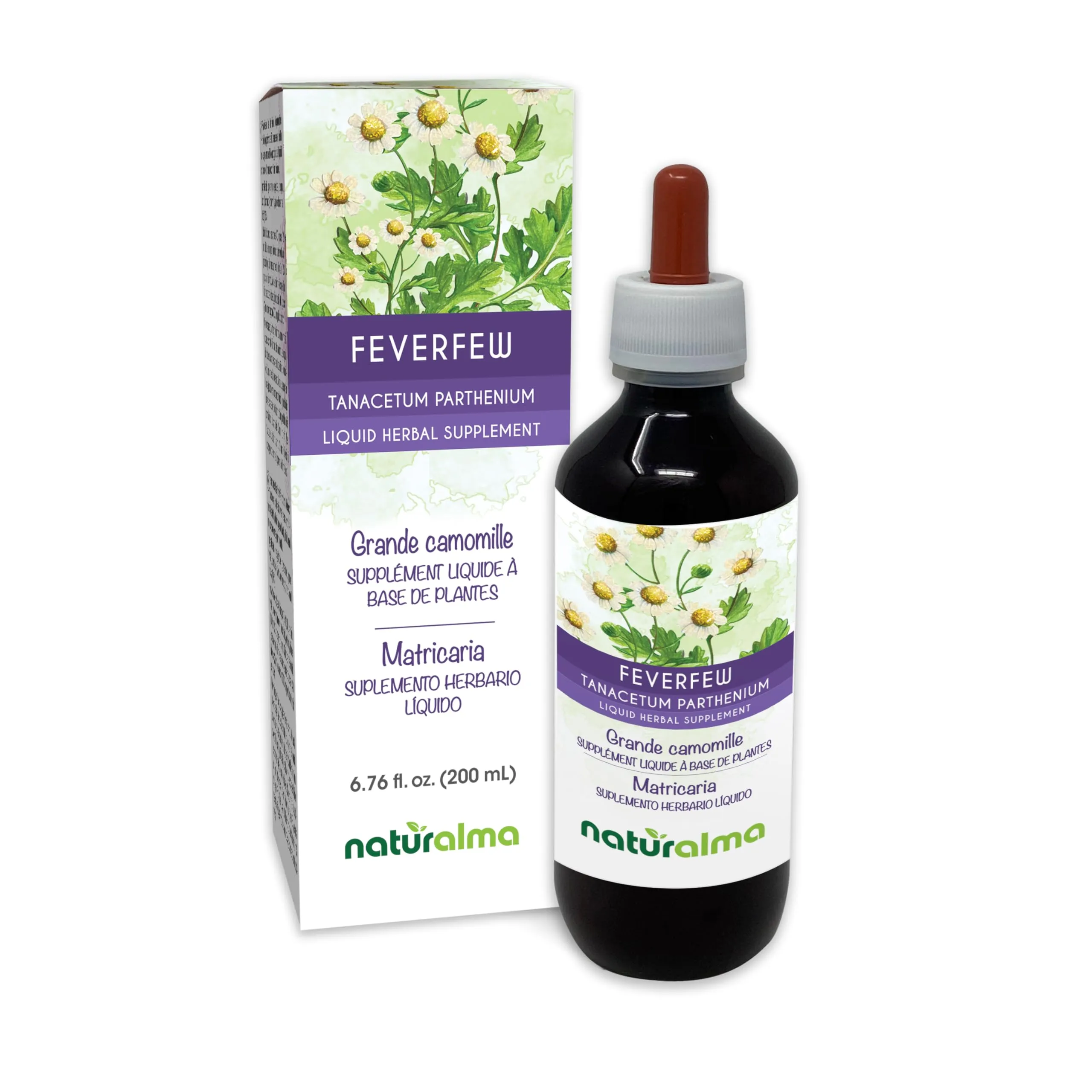 Naturalma Alcohol-Free Feverfew Tincture - 6.76 fl oz Vegan Herbal Supplement, 100% Natural