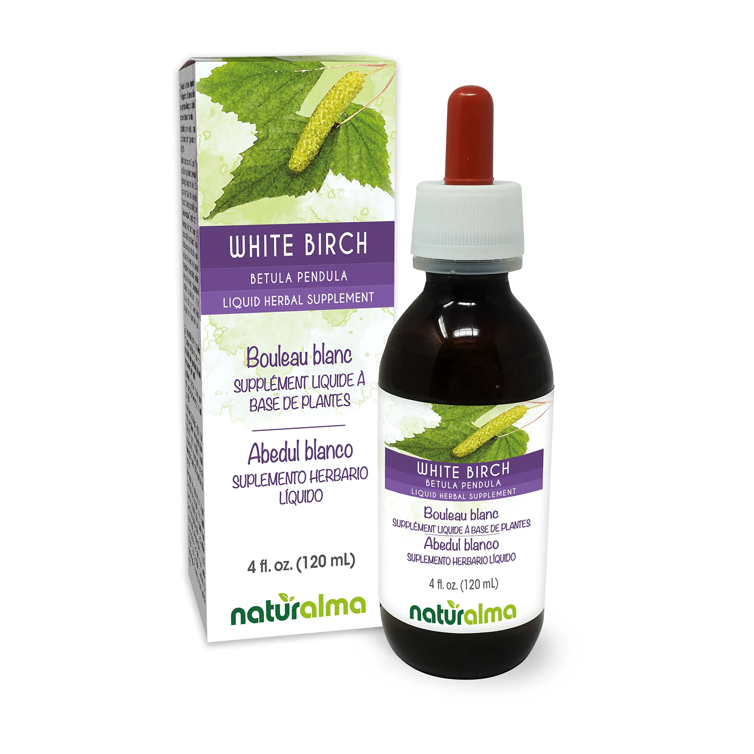 Naturalma White Birch Leaf Alcohol-Free Tincture 4 fl oz Vegan Herbal Supplement