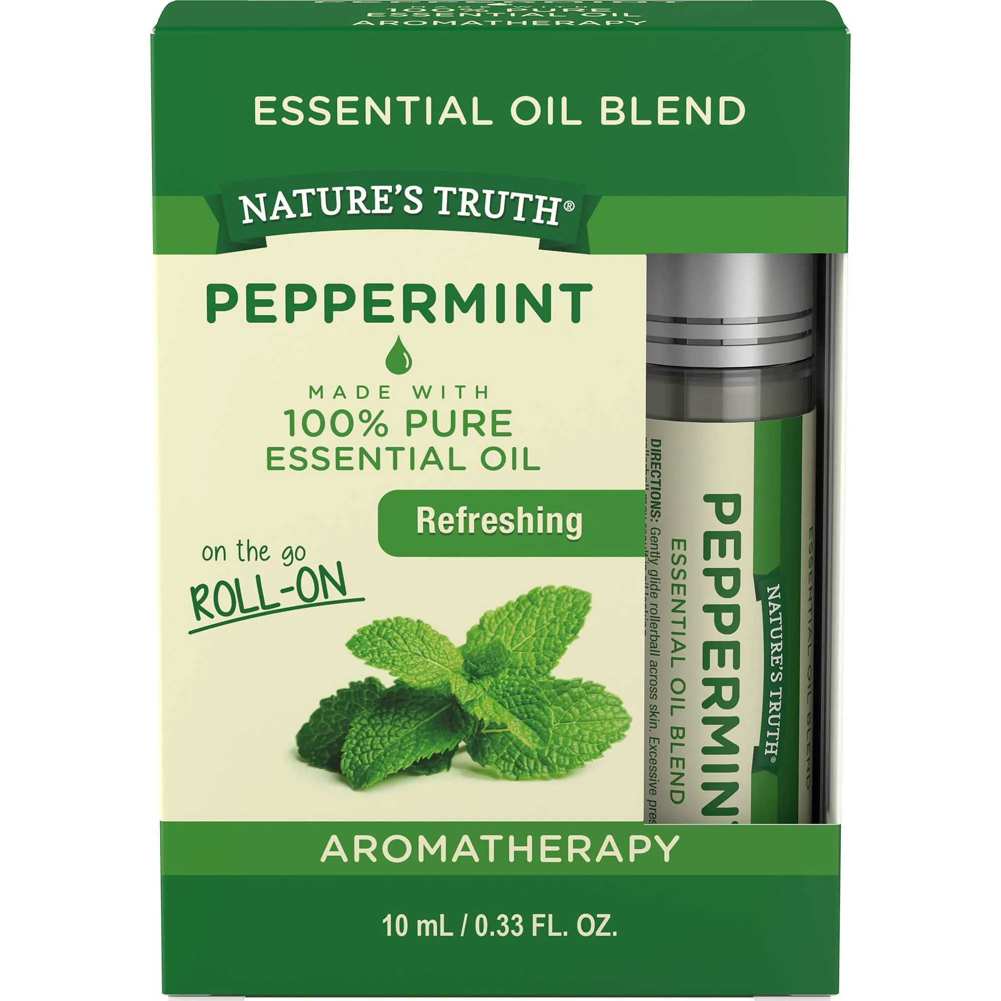 Nature's Truth Peppermint Essential Oil Roll-On, 0.33 oz, 100% Pure, Paraben Free, Non-GMO