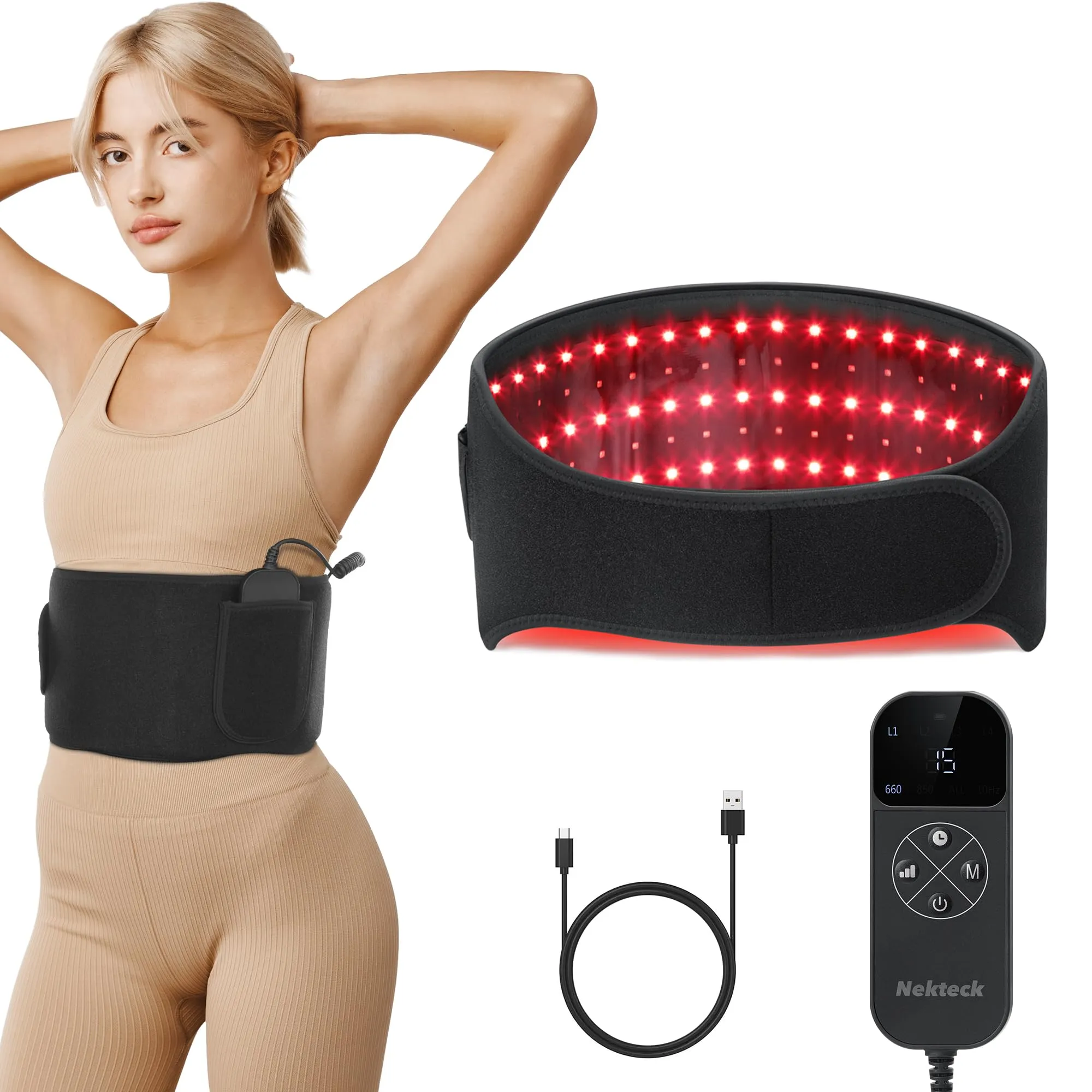 Nekteck Red Light Therapy Belt - Wireless Infrared Pain Relief Device, Adjustable 7.08''x20.47''