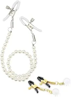 Nipple Clamps with Chain Necklace, Adjustable Pressure Pearl Body Chains, Stainless Steel Clips