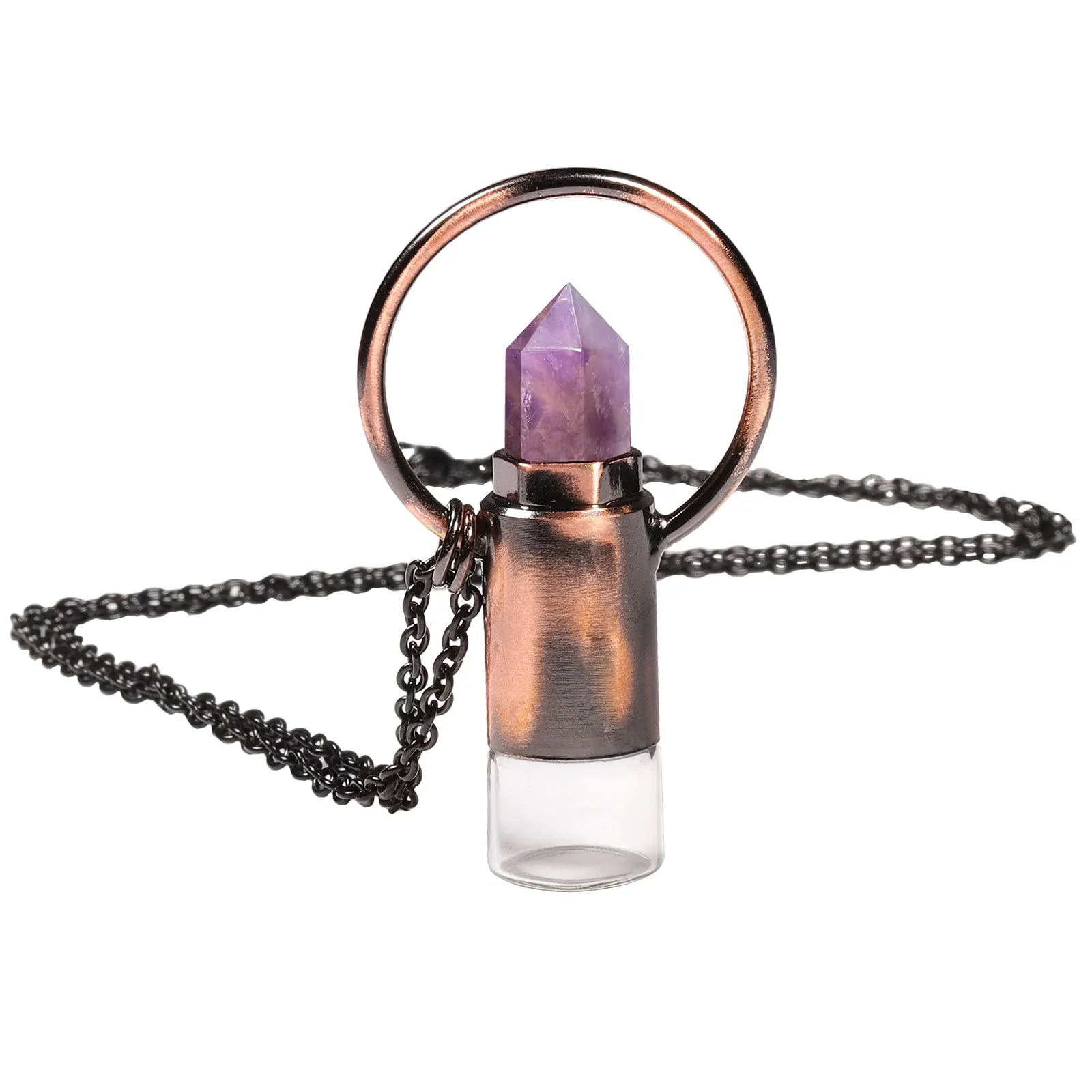 Nupuyai Healing Crystal Point Pendant Necklace with Essential Oil Diffuser, 16.54' Chain