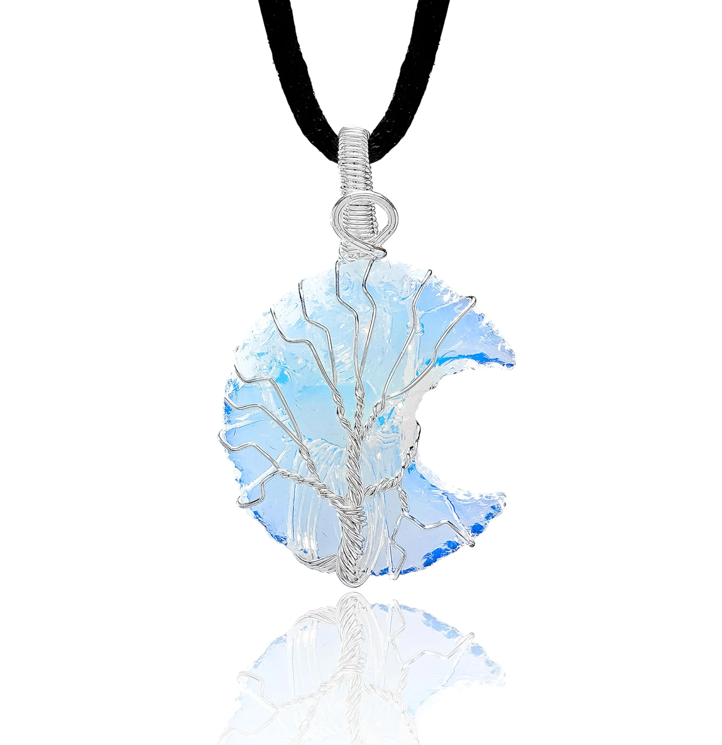 Opalite Crescent Moon Healing Crystal Necklace - Confidence, Vision & Harmony Pendant by Sugandha