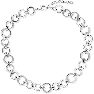 Open Circle Statement Lightweight Chain Necklace for Women in Silver-Tone