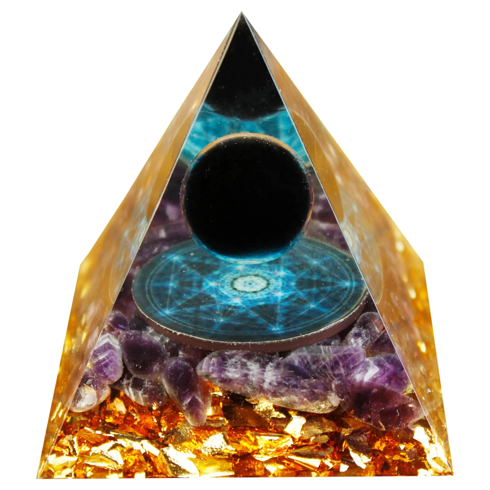 Orgone Pyramid Obsidian & Amethyst Crystal for Success