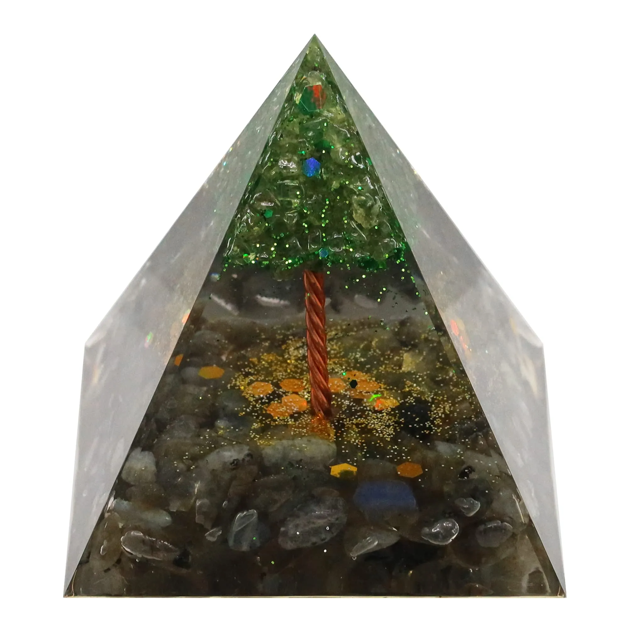 Orgone Pyramid with Peridot Tree of Life & Green Aventurine, X-Large Healing Crystals