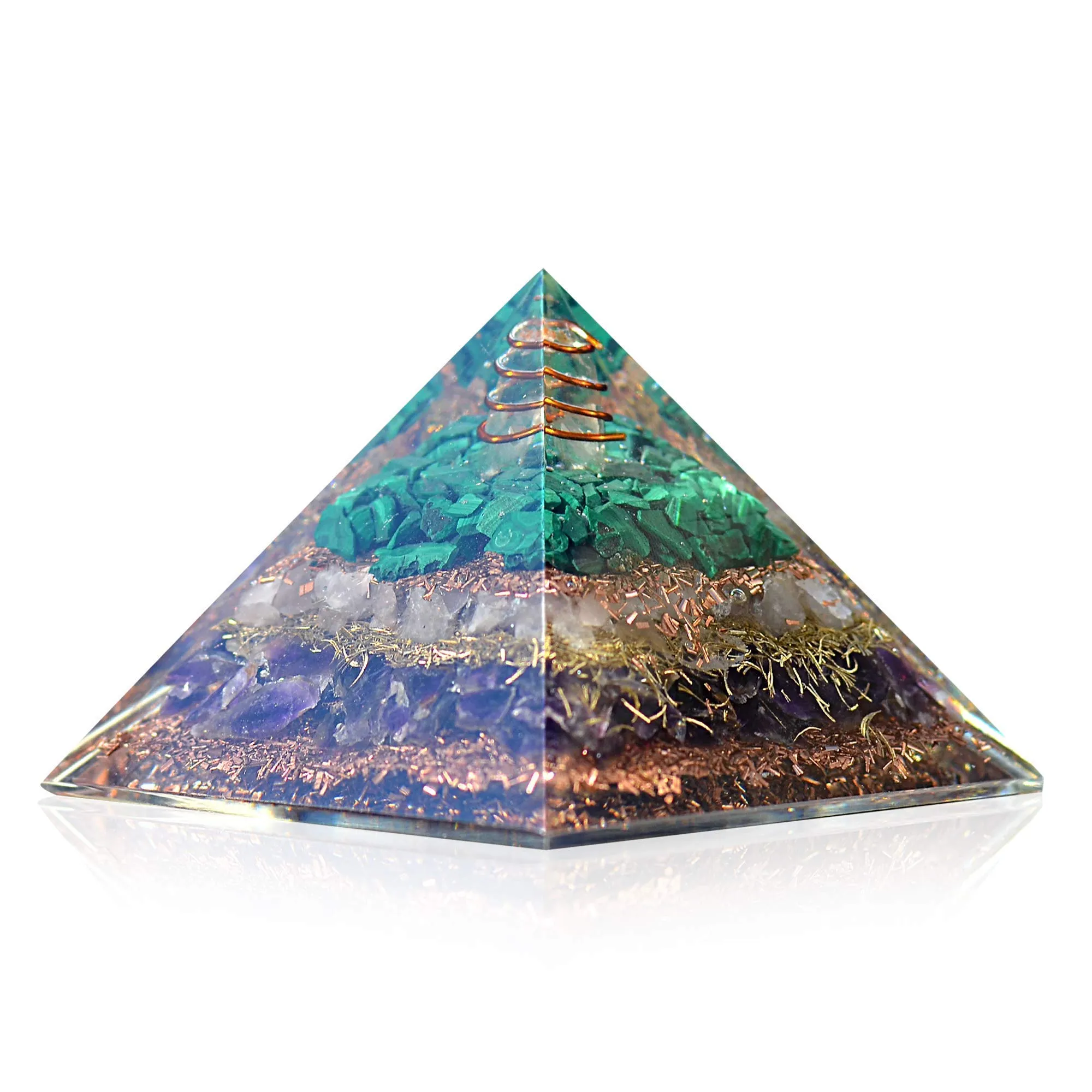 Orgonite Crystal Love Attraction Orgone Pyramid with Rose Quartz, Amethyst, Malachite