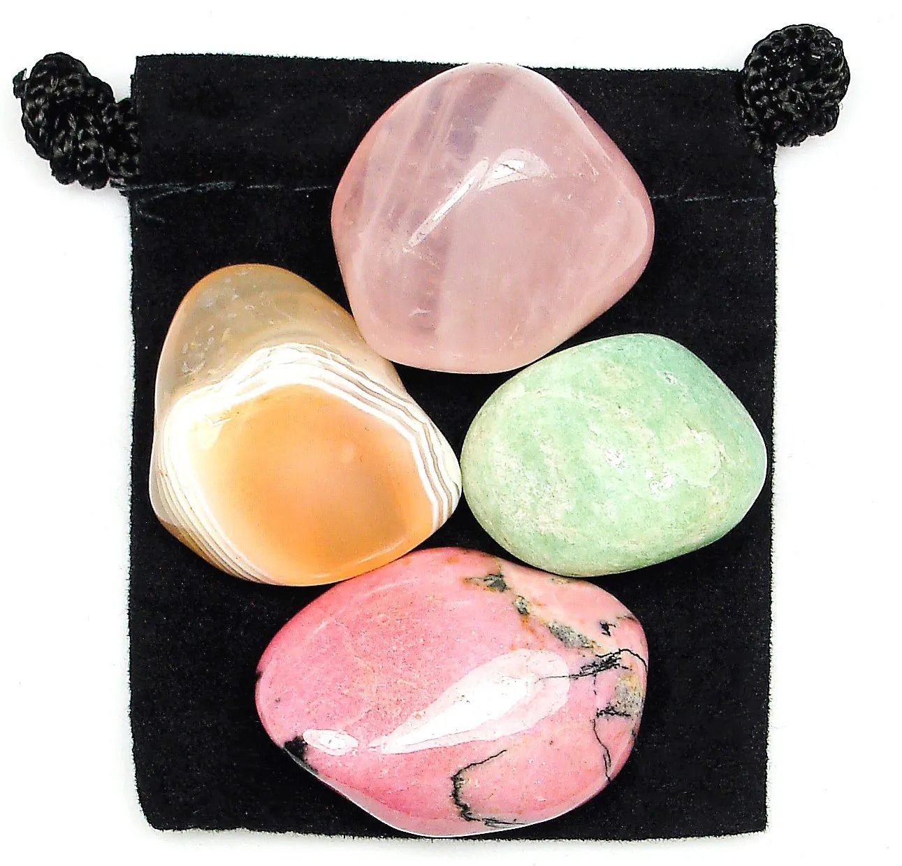 Overcoming Trauma Tumbled Crystal Healing Set - Agate, Amazonite, Rhodonite, Rose Quartz Pouch