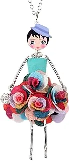 Paris Doll Necklace Dress Handmade Pendant Amellie Alloy Flower Crystal Long Chain Jewelry