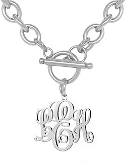 Personalize Toggle Monogram Initial Necklace in 925 Sterling Silver with Custom Chunky Chain