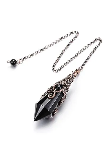 PESOENTH Black Obsidian Crystal Pendulum with Bronze Wrap for Dowsing, Healing & Divination