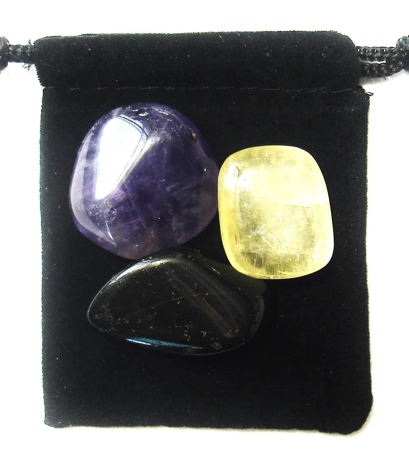 Pisces Zodiac Tumbled Crystal Healing Set - Amethyst, Tourmaline, Calcite with Pouch & Card