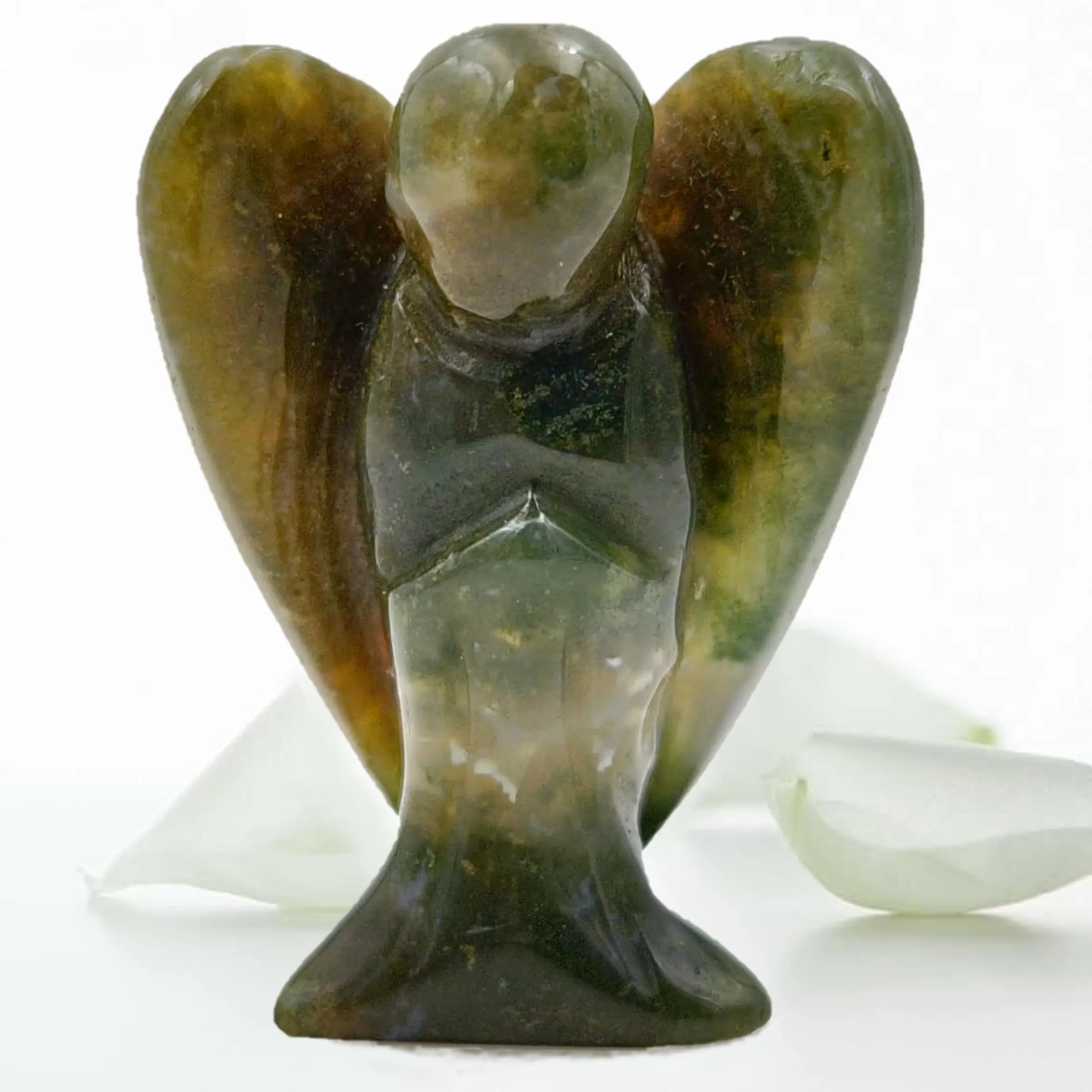 Pocket Guardian Angel - Indian Agate Healing Stone Figurine with Serenity Prayer Card