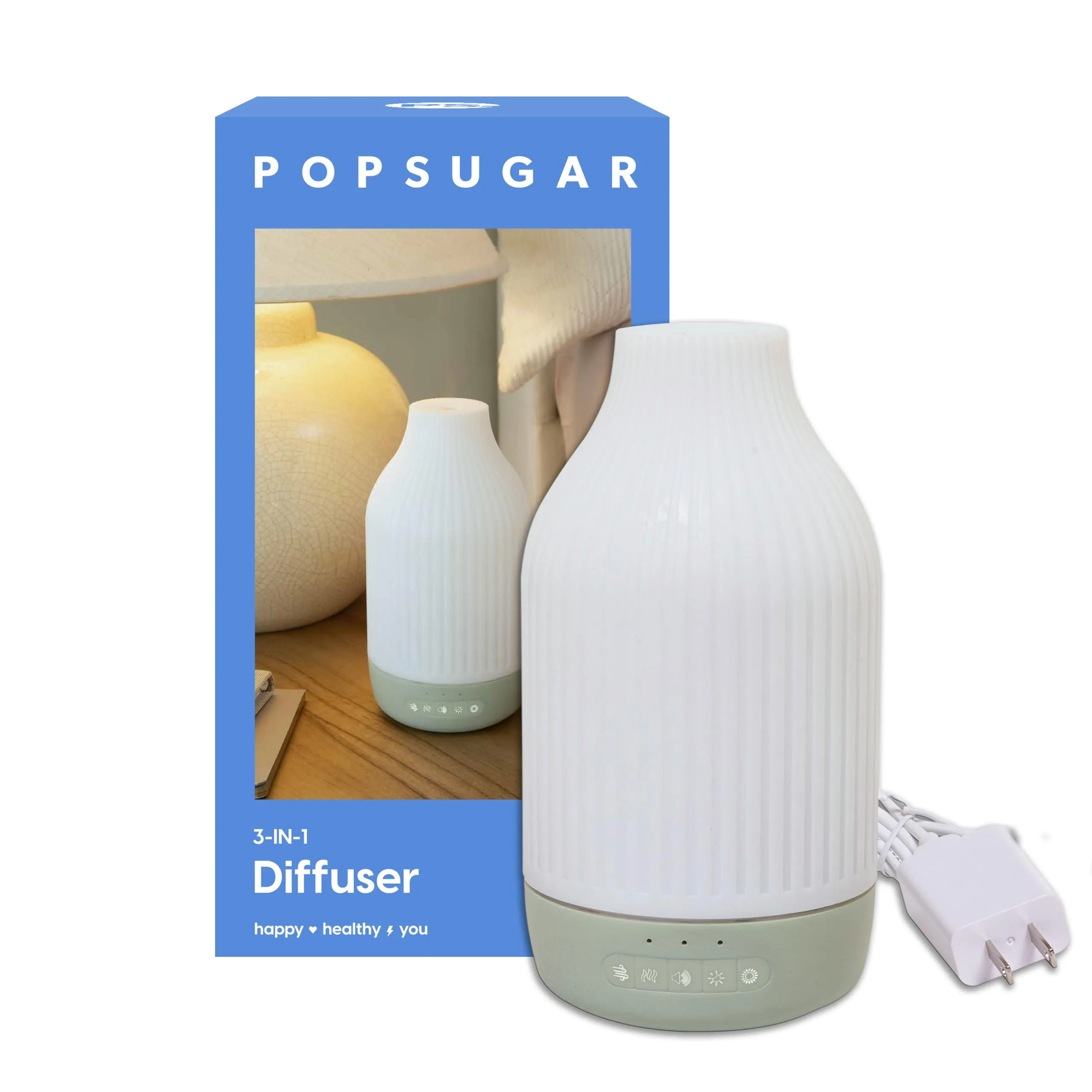 POPSUGAR 3-in-1 Aromatherapy Essential Oil Diffuser, Humidifier with Light & Sound for Home