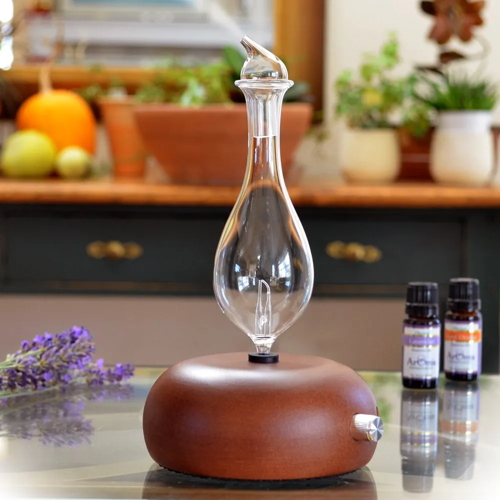 Professional Grade Essential Oil Diffuser - Wood and Glass Nebulizer with Timer, Waterless