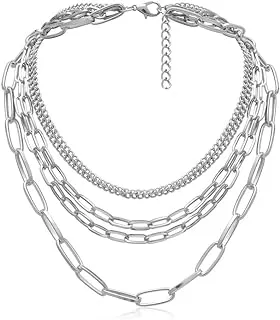 Punk Chunky Silver Chain Necklace for Women - Goth Layered Style