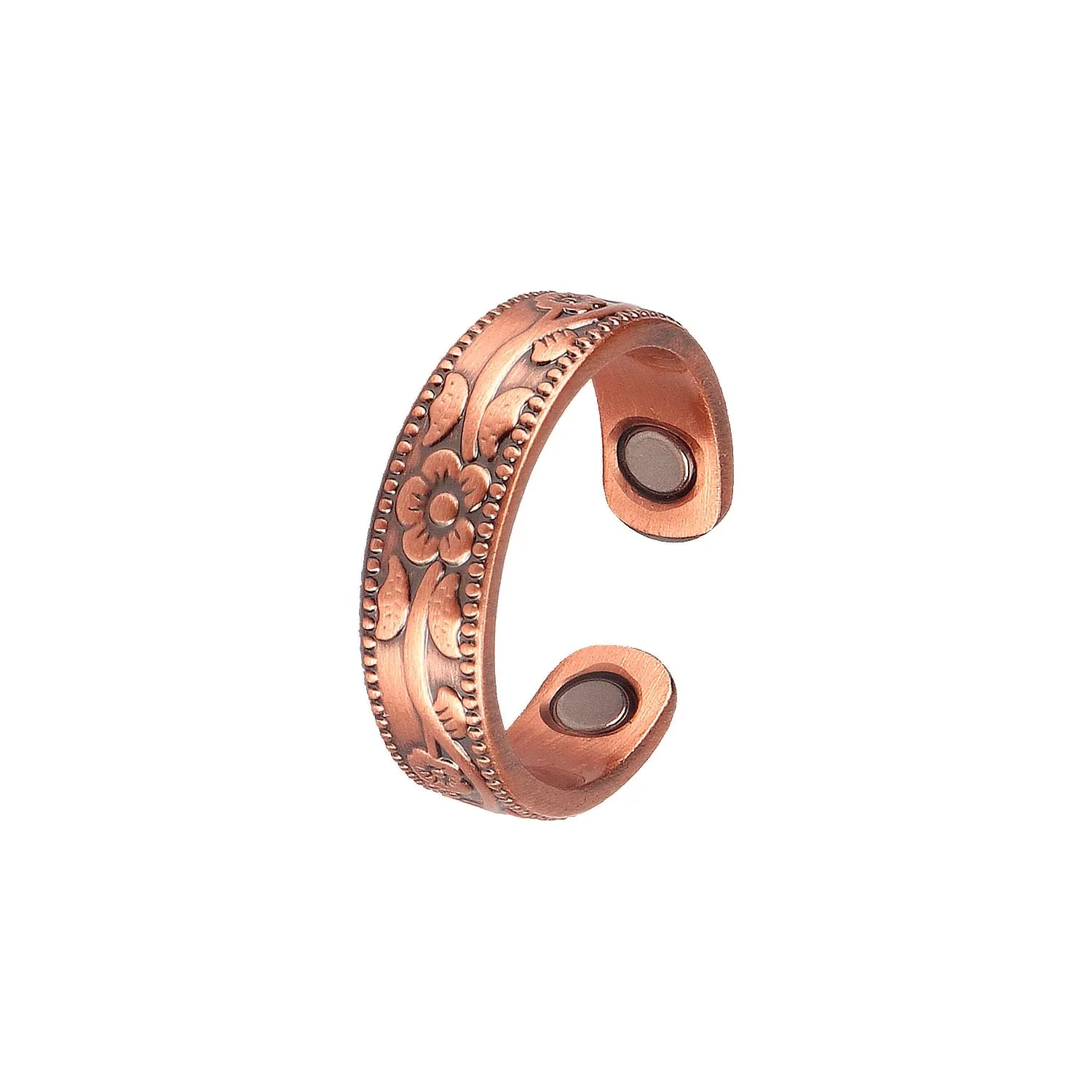 Pure Copper Magnetic Ring for Men & Women, Adjustable Sizing, Hypoallergenic, Flower Design