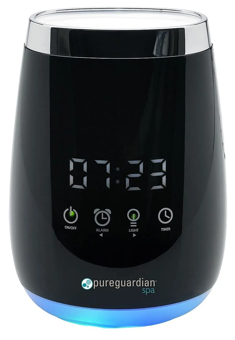 PureGuardian Ultrasonic Essential Oil Diffuser with Alarm Clock and Night Light, 5-8 Hours