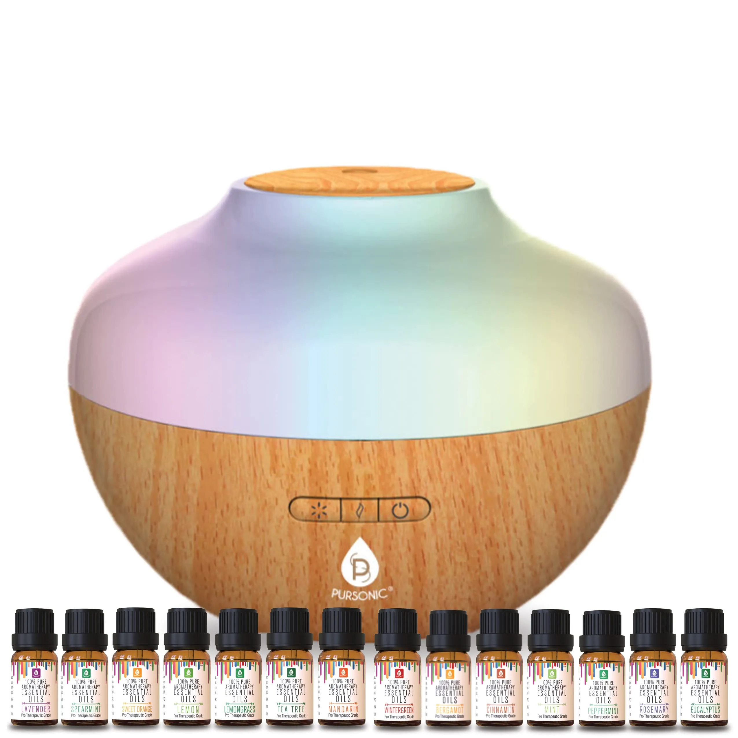 Pursonic Aromatherapy Diffuser & Essential Oil Set with 14 Therapeutic Grade Oils - 300ml