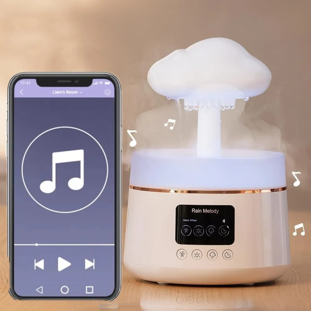 Rain Cloud Humidifier with Bluetooth Speaker, Aromatherapy Diffuser, Mushroom Design for Relaxation