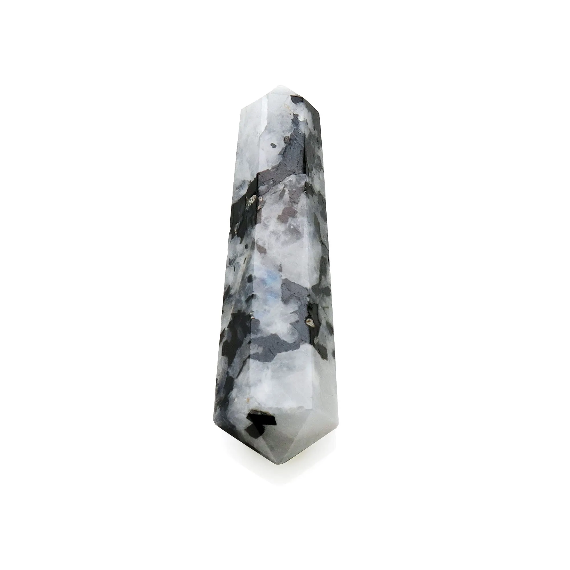 Rainbow Moonstone Pencil Pointed Gemstone for Jewelry Making, 42x12mm, Healing Crystal Tower