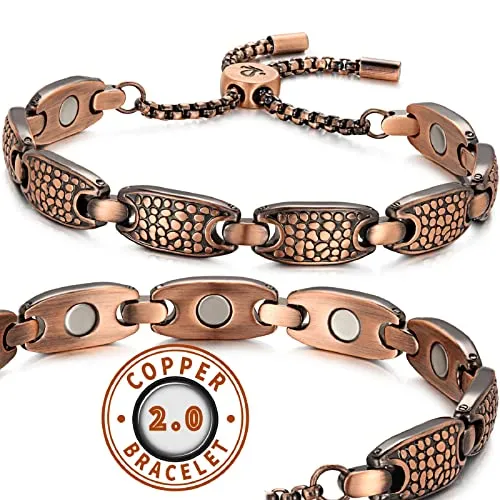 RainSo Women Copper Magnetic Bracelet - Adjustable Leopard Print Design with Display Box