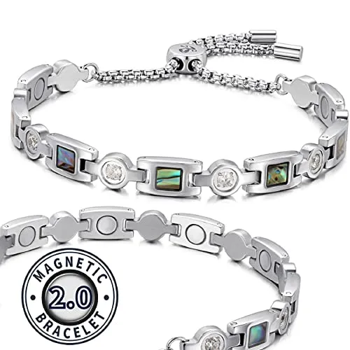 RainSo Women's Adjustable Titanium Steel Magnetic Bracelet with Shell Elements and Sparkling Zirconia