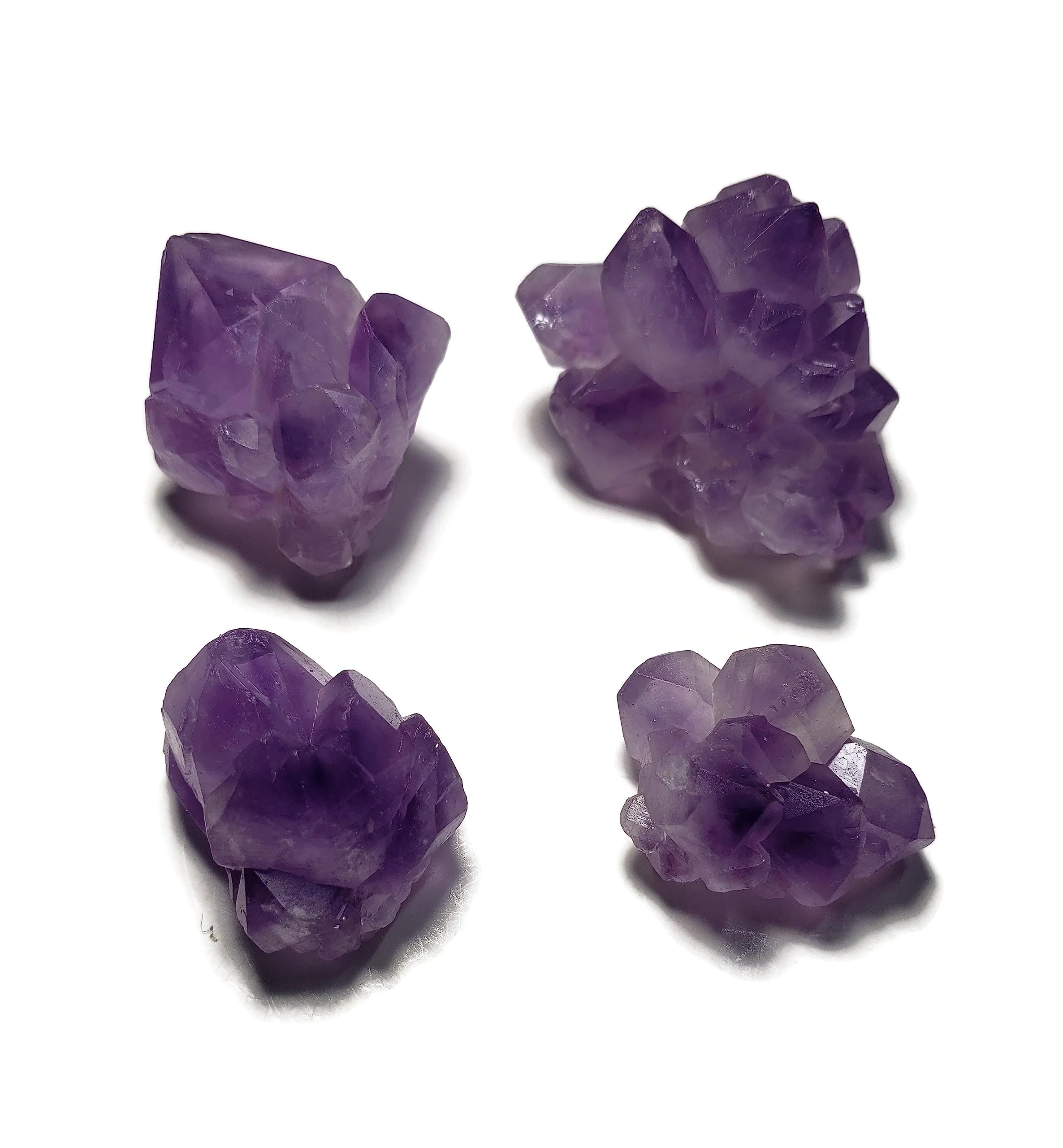 Raw Amethyst Mini Flowers 4pc Set 21mm-37mm Clusters Double Terminated Natural Healing Gemstones