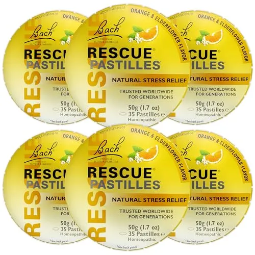 RESCUE Bach Pastilles, Orange & Elderflower, Natural Stress Relief Lozenges, Sugar-Free, 6-Pack