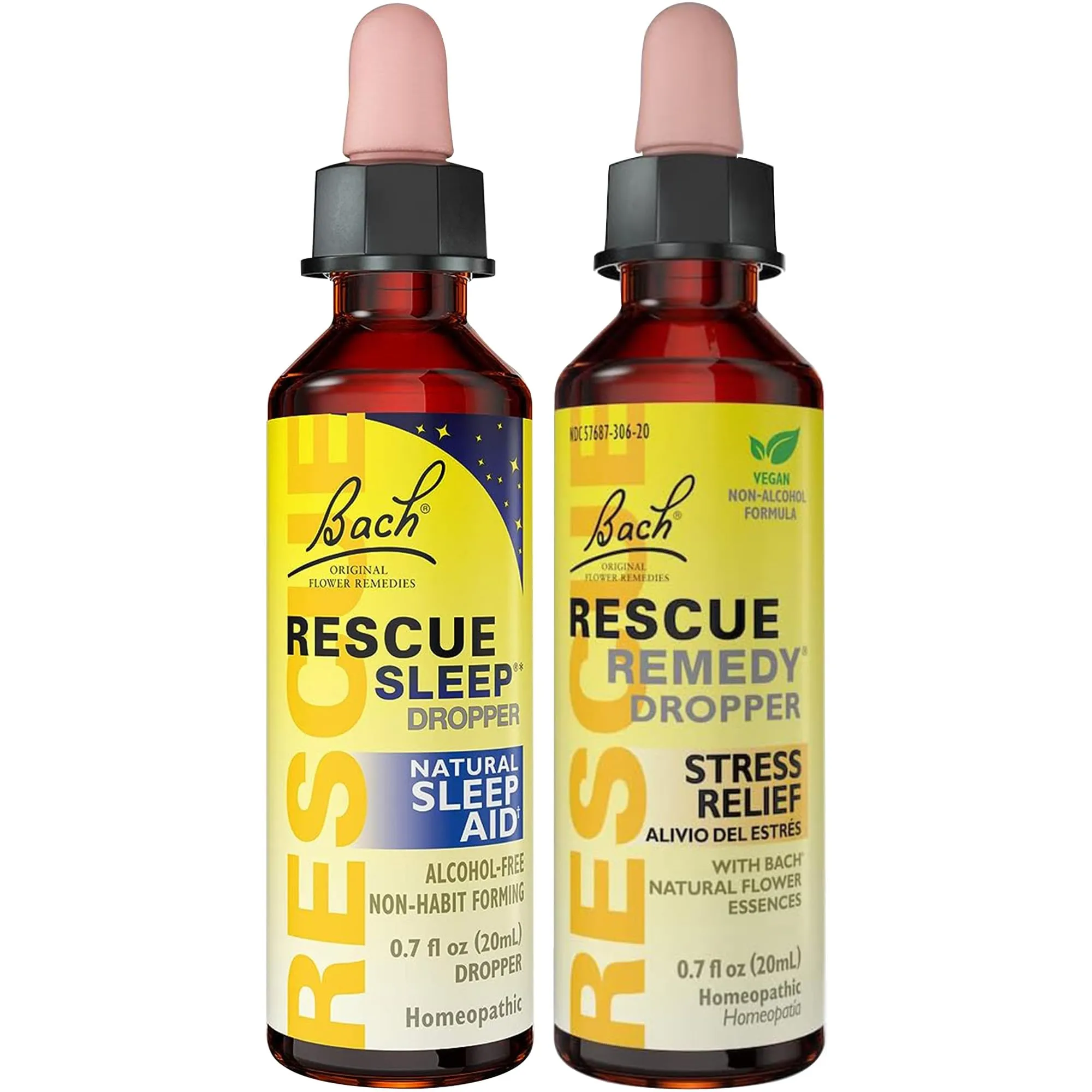 RESCUE Stress Relief & Sleep Support Bundle 20mL, Non-Alcohol Homeopathic Flower Essences