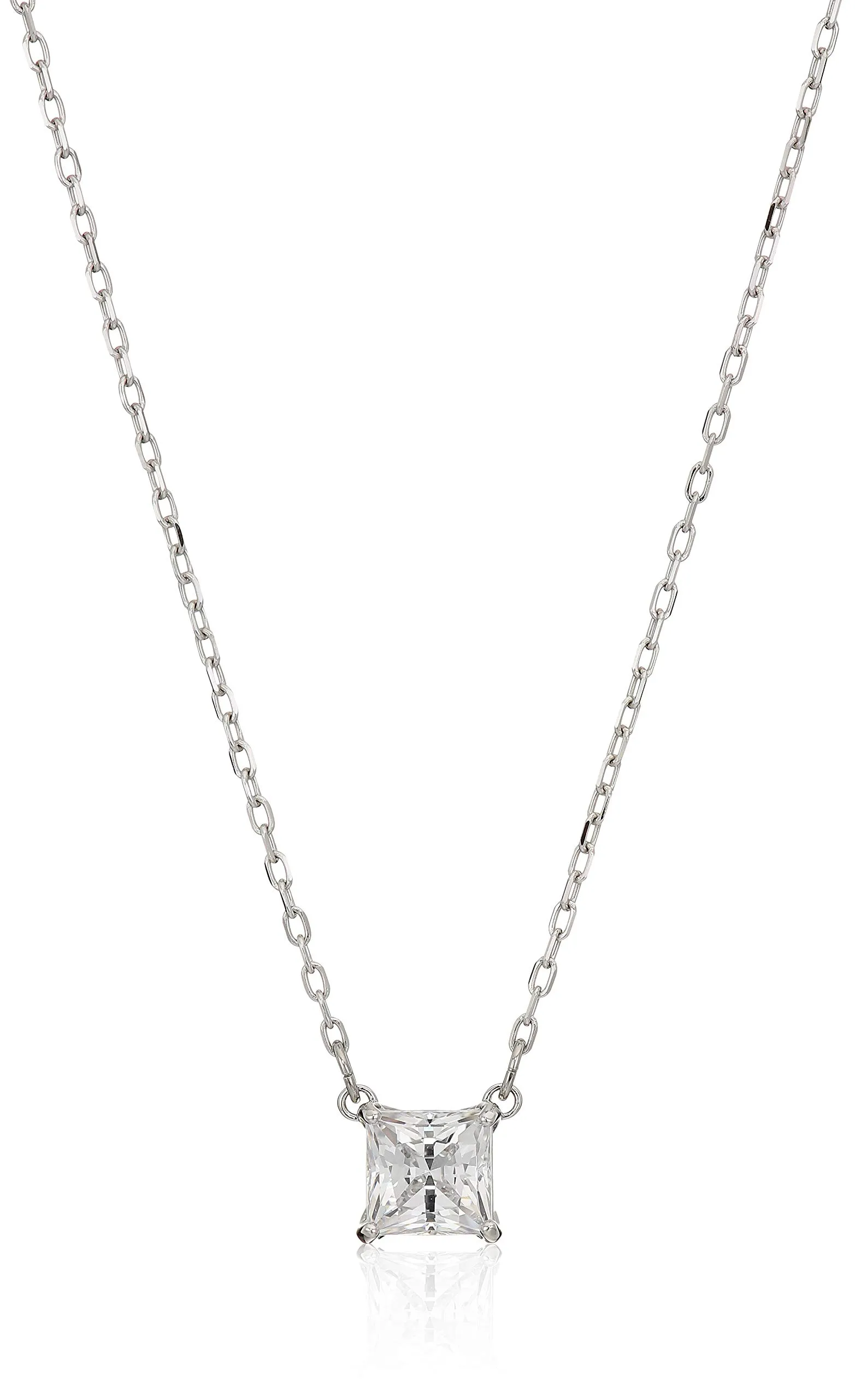 Rhodium Plated SWAROVSKI Attract Necklace with Square-Cut Stone