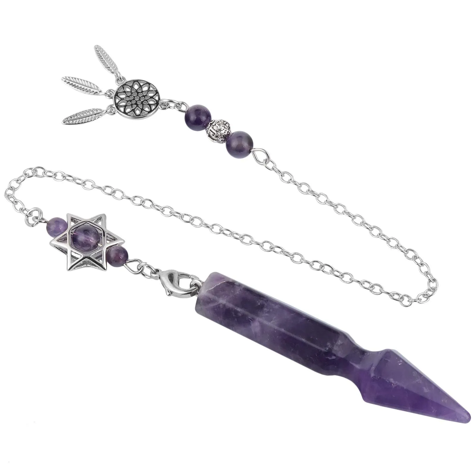 Rockcloud Amethyst Arrow Shape Crystal Pendant Pendulum for Dowsing Chakra Healing Meditation