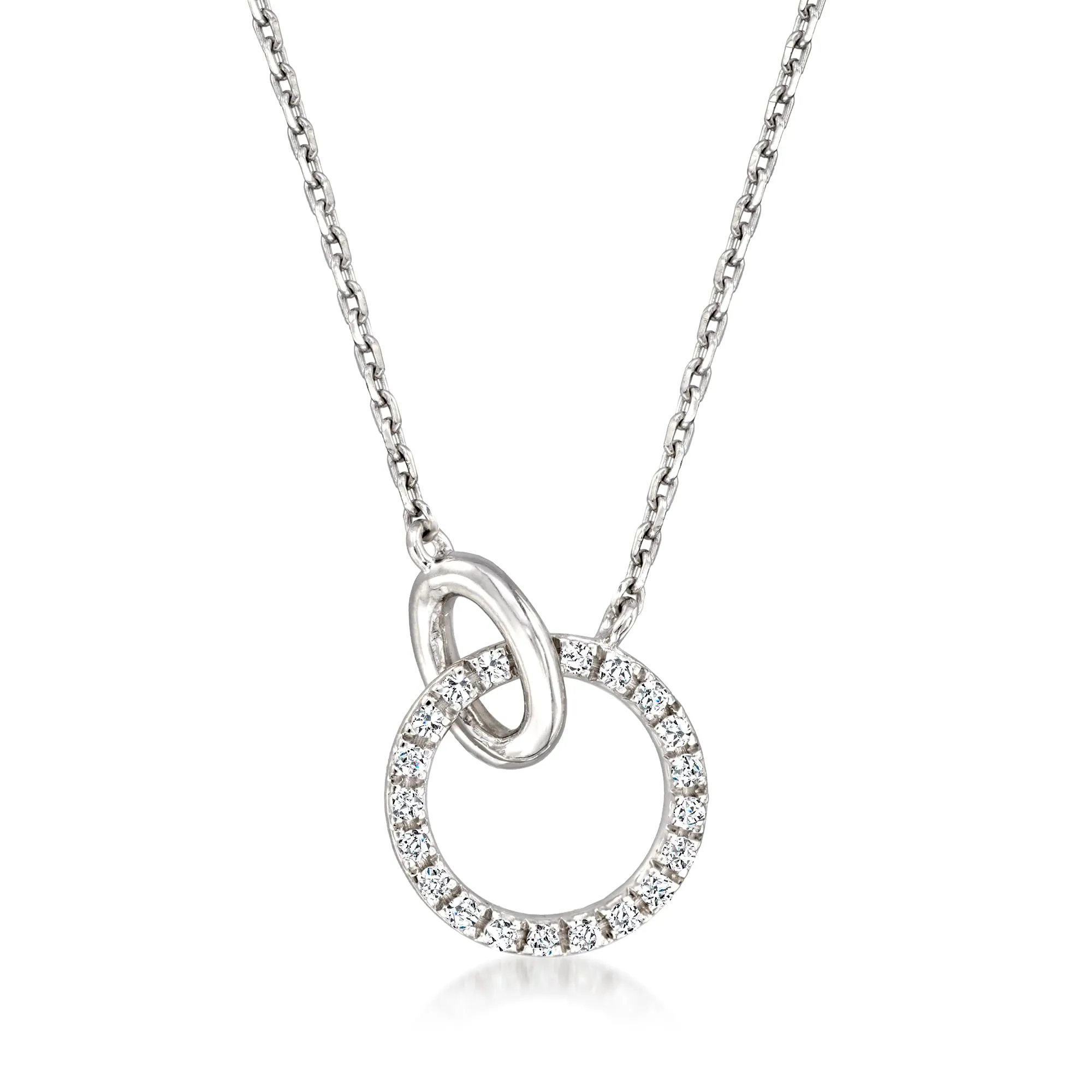 Ross-Simons 0.10 ct. t.w. Diamond Interlocking-Circle Necklace in Sterling Silver, 16'