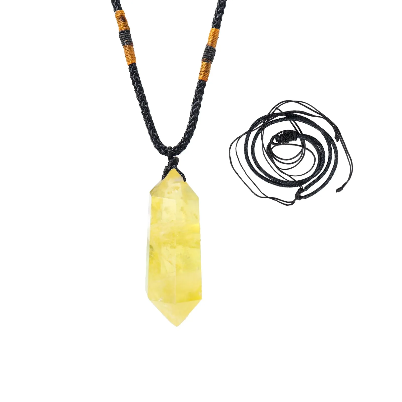 Runyangshi Citrine Healing Crystal Pendant Necklace - Unique Double Pointed Natural Quartz Wand