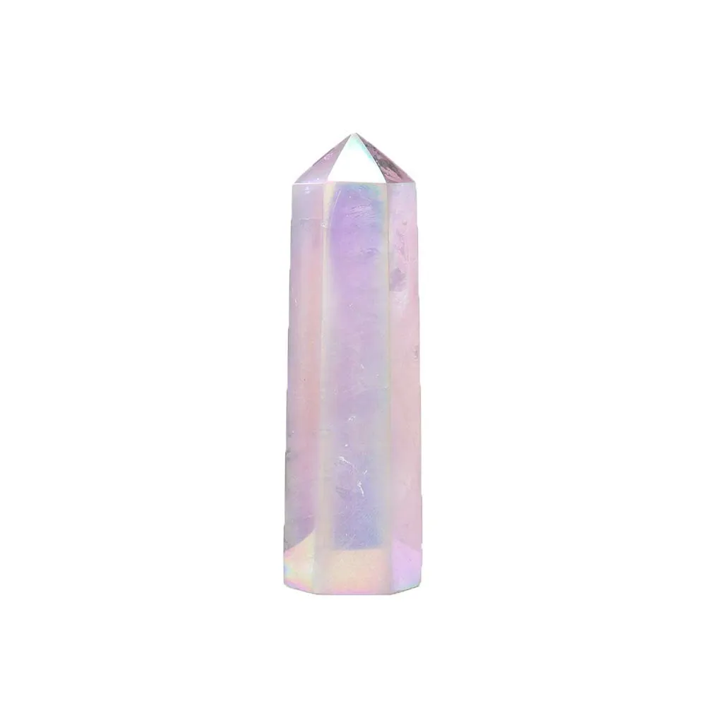 Runyangshi Electroplate Rose Quartz Wands 2.8'-3.1' Natural Healing Crystal Single Point Tower