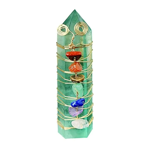 Runyangshi Green Fluorite Tower 7 Chakra Energy Winding 2.75-3.14'' Crystal Crafts