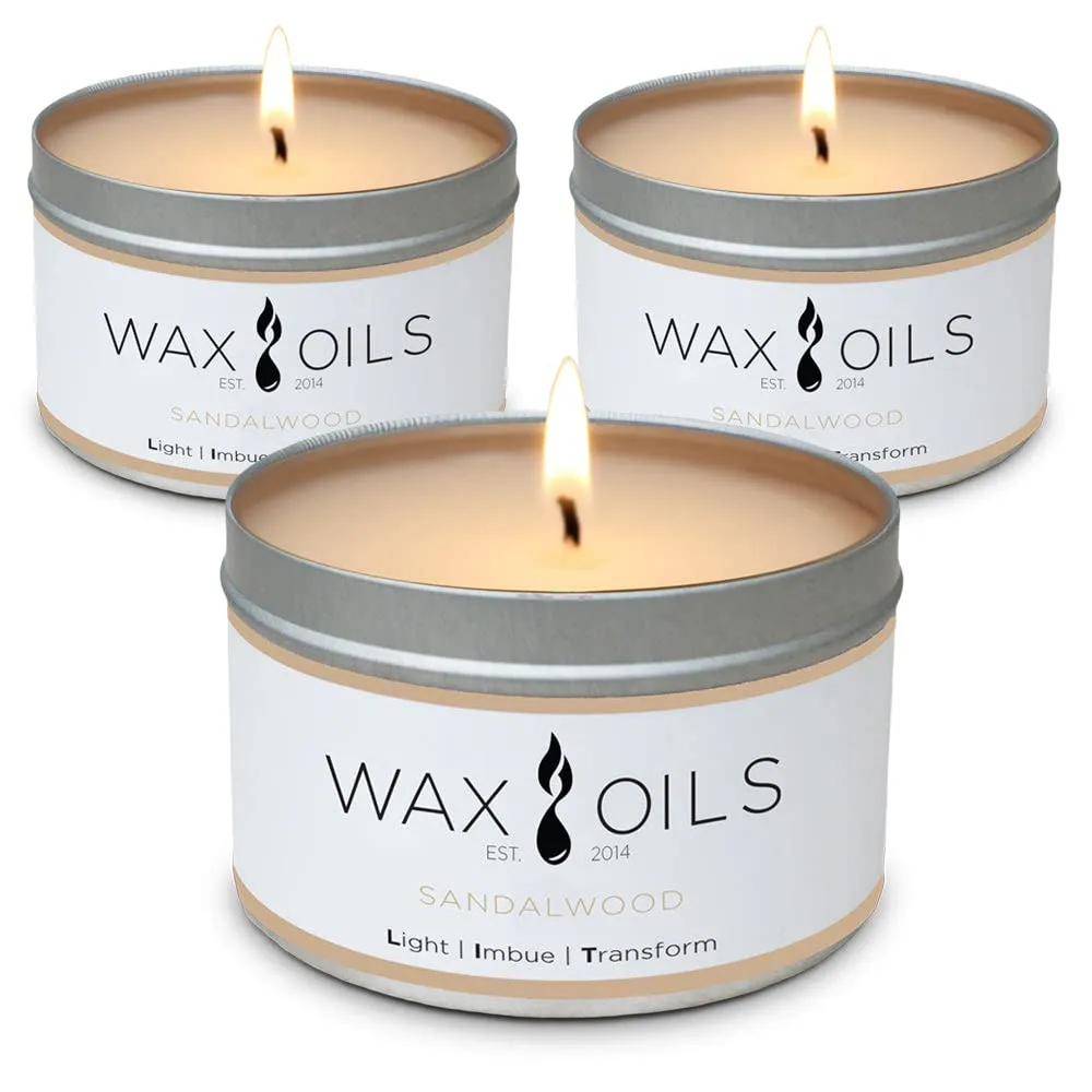 Scented Candles Pack of 3 Soy Aromatherapy Sandalwood 8oz - Eco-Friendly and Long-Lasting