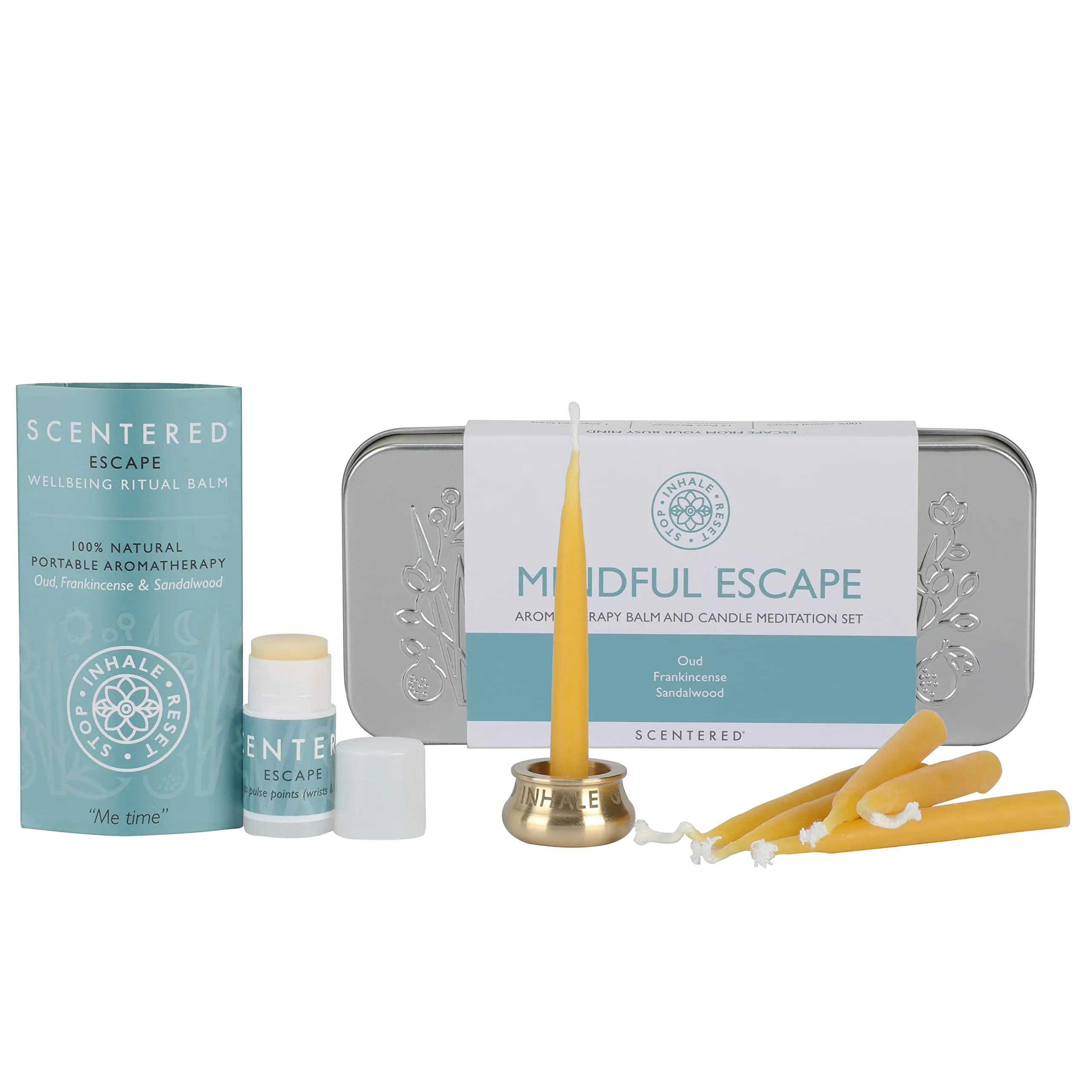 Scentered Aromatherapy Balm & Beeswax Candle Set - Mindful Escape Relaxation for Self-Care