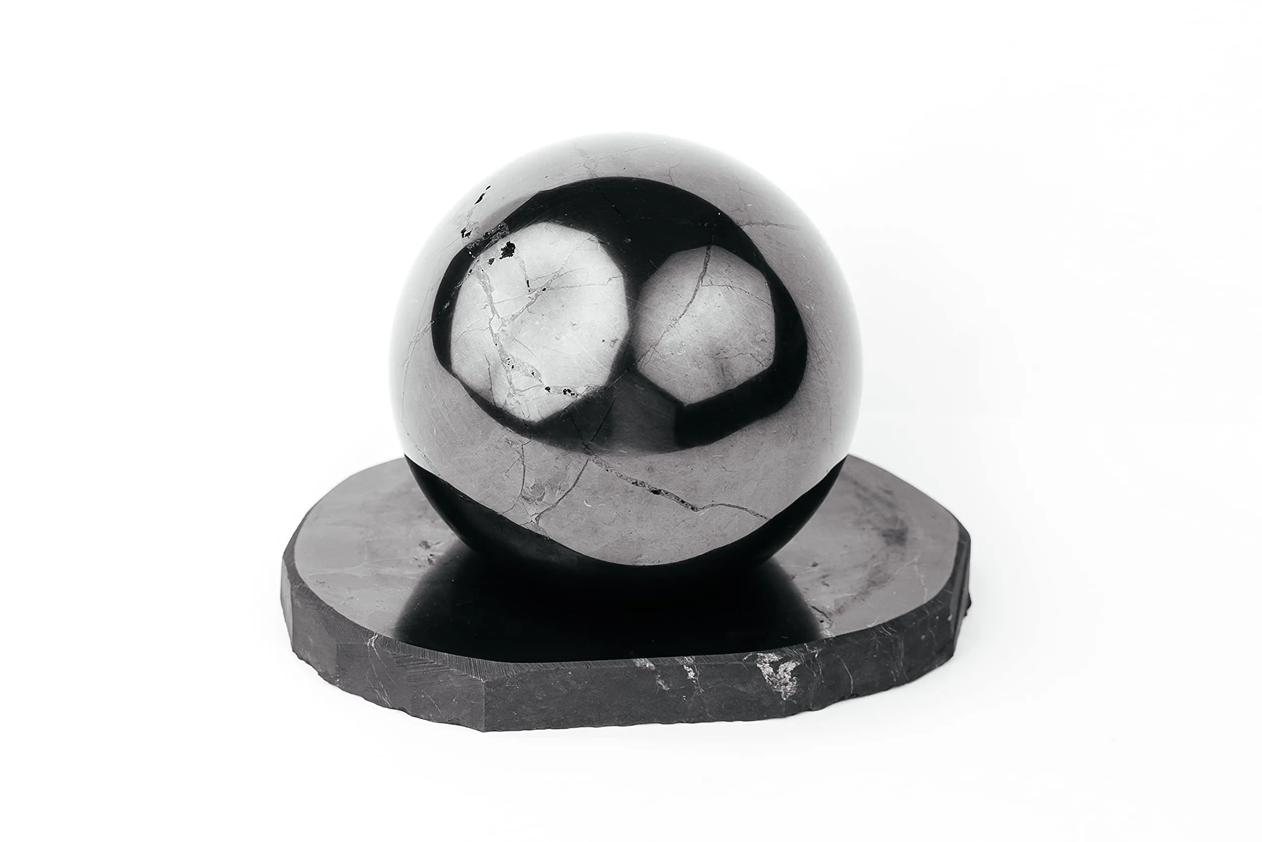 Shungite Stone Sphere 1.97' with Stand - Energy Balance, Meditation & Chakra Healing Stone