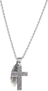 Silver Cross and Feather Necklace - Elegant Design for Western Style Lovers