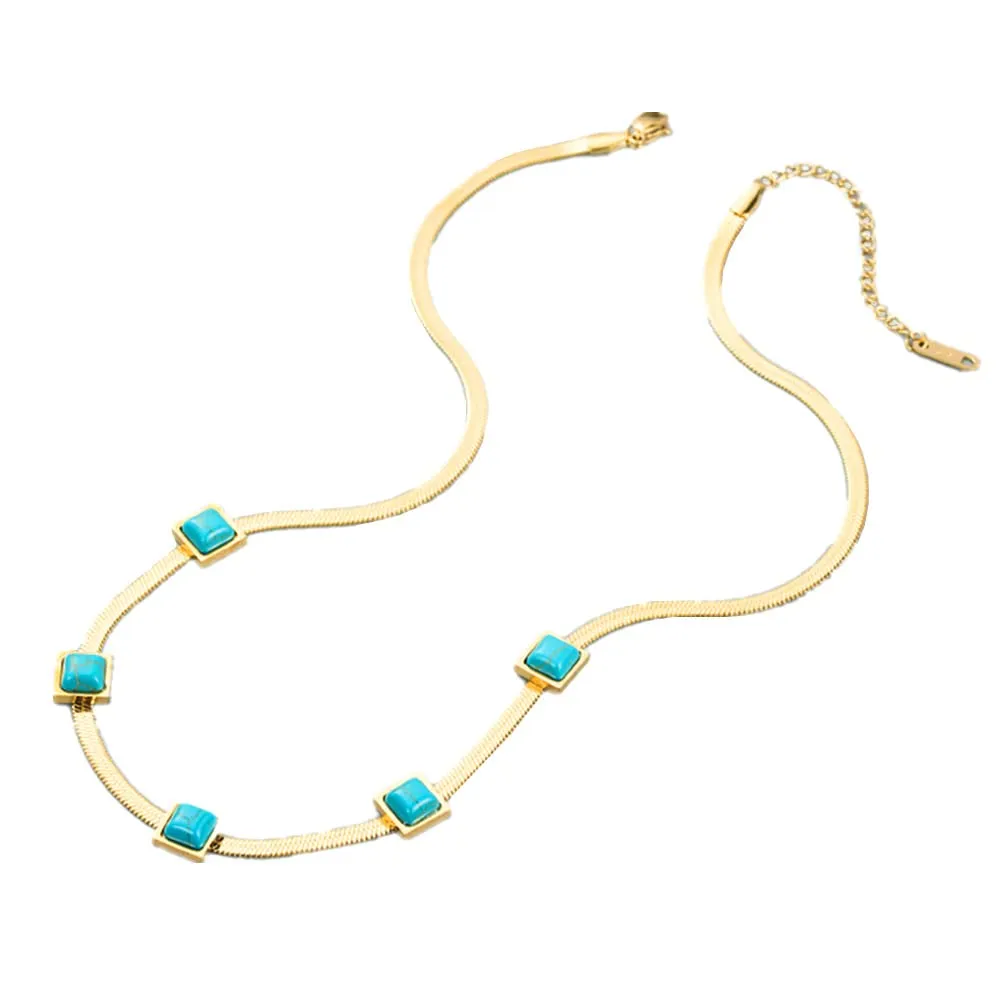 Snake Chain Turquoise Necklace for Women - Gold Tone Jewelry by QTMY