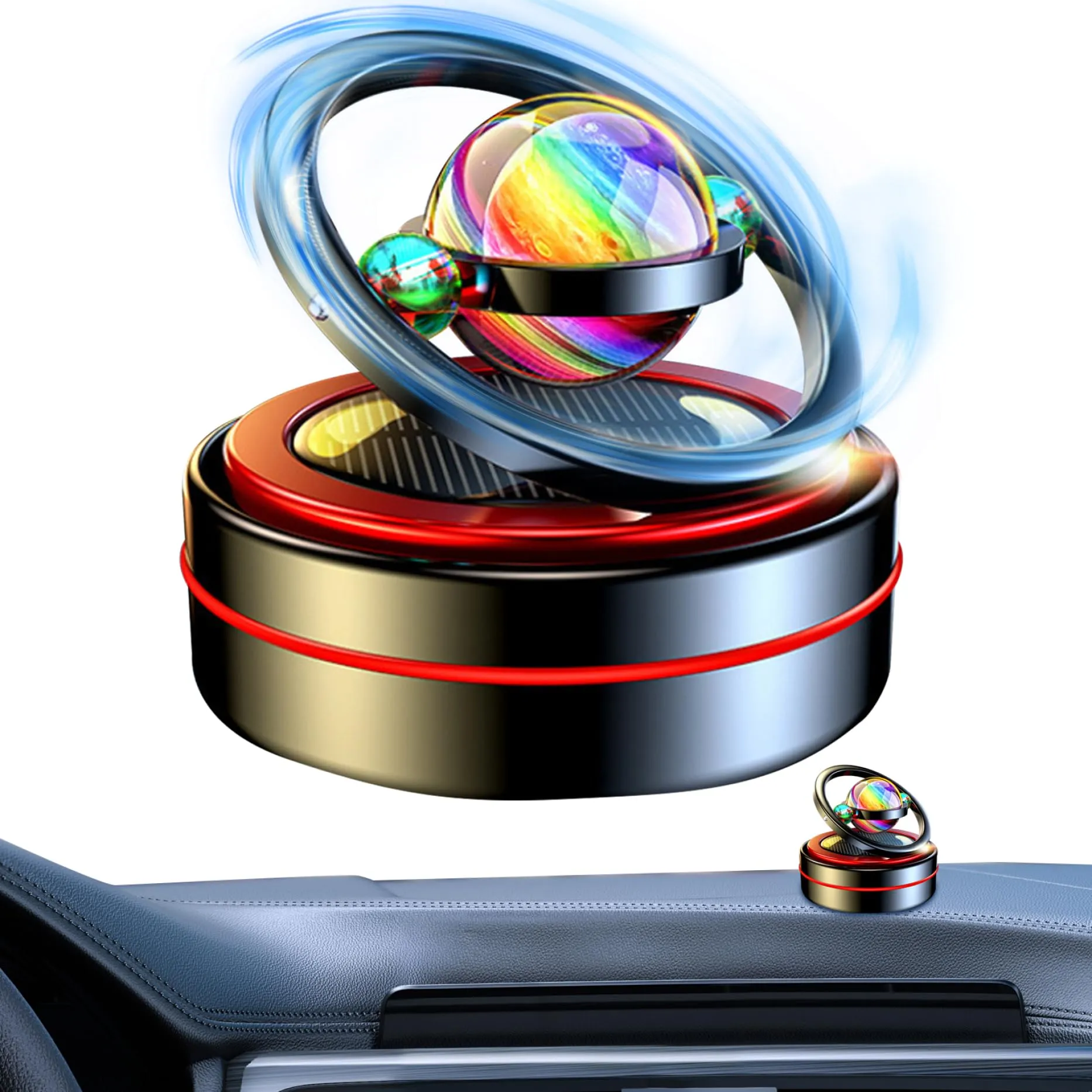 Solar Rotating Aromatherapy Car Diffuser Black - 6 Aroma Tablets, Eco-Friendly Air Freshener