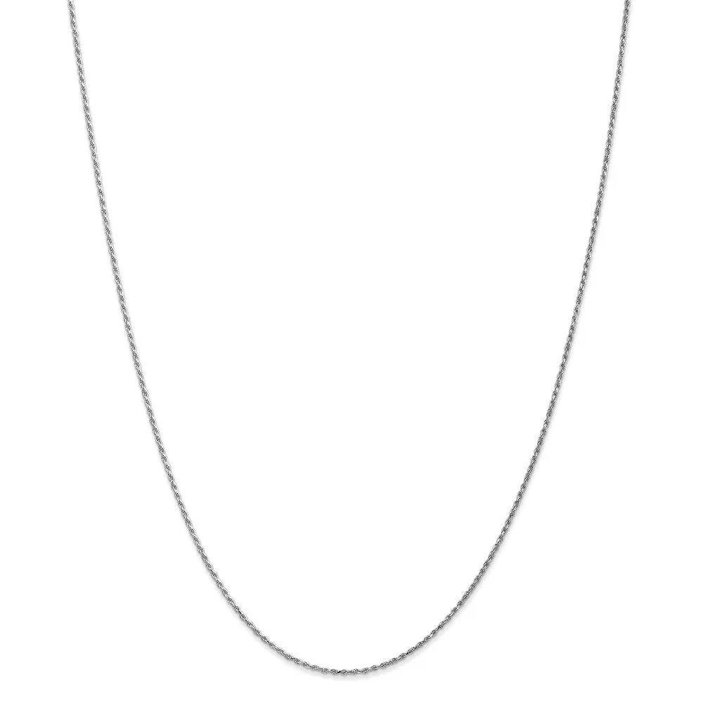 Solid 10k White Gold 1.15mm Diamond-Cut Rope Chain Necklace with Lobster Lock Clasp