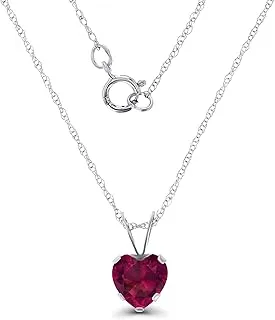 Solid 14K Gold 6x6mm Heart Gemstone Birthstone Necklace 18' Rope Chain - Yellow/White/Rose