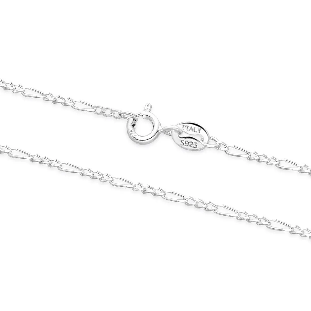 Solid 925 Sterling Silver Figaro Link Chain Necklace 1.5mm/2mm/2.5mm - Tarnish Resistant & Hypoallergenic