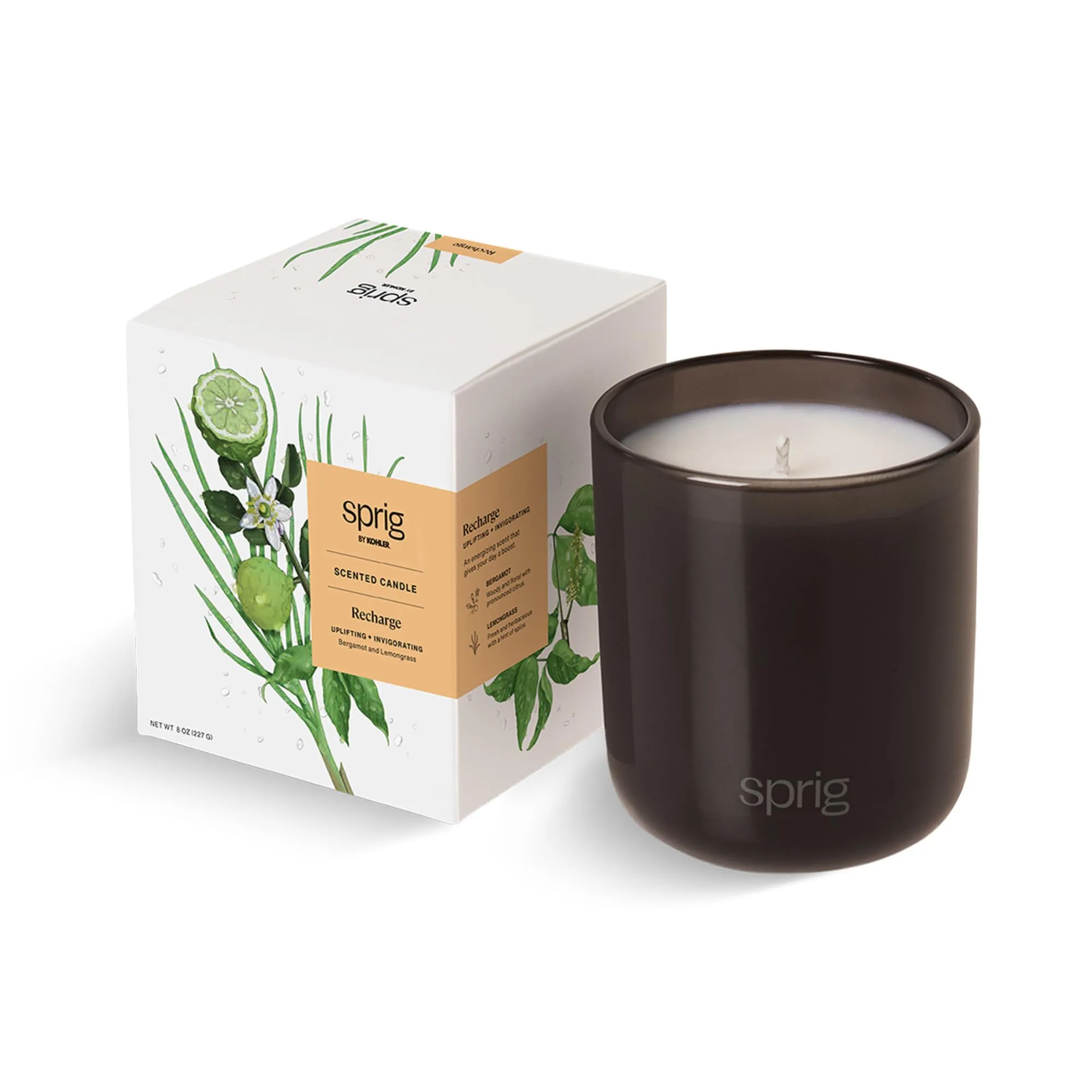 Sprig by Kohler Aromatherapy Candle, 8 oz Bergamot & Lemongrass, Natural Soy-Coconut Wax