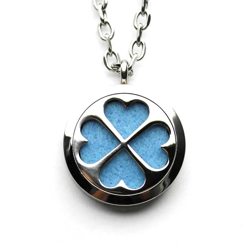 Stainless Steel Clover Heart Aromatherapy Diffuser Necklace with 10 Felt Pads - GIONO