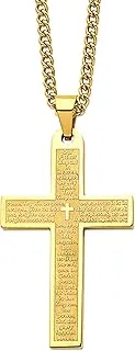 Stainless Steel Yellow Lord's Prayer Cross Pendant Necklace 24' Curb Chain